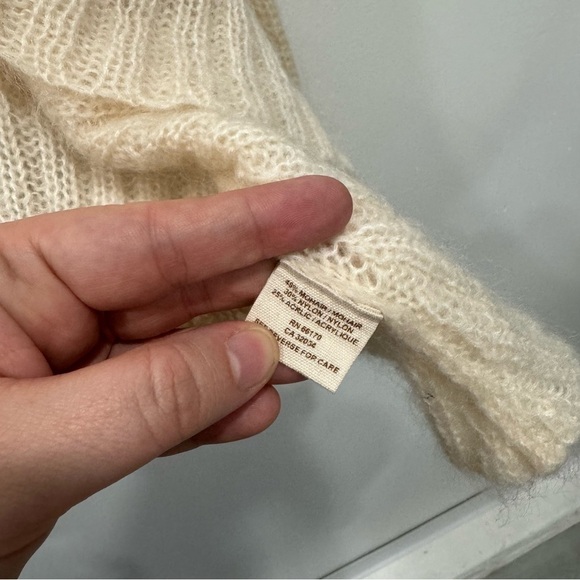 Free People Mohair Ruffle Trim Open Front Crop Cardigan Sweater Ivory Soft - Picture 3 of 8